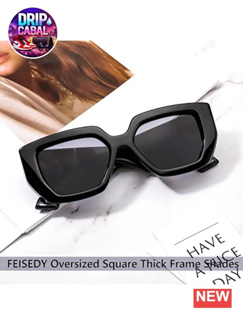 Oversized Square Sunglasses with Thick Acetate Frame UV400 Protection for